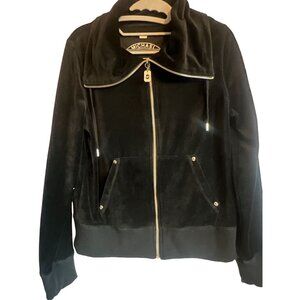 Michael Kors M Black Velour Jacket‎ zip Kangaroo Pockets Drawstring High Collar